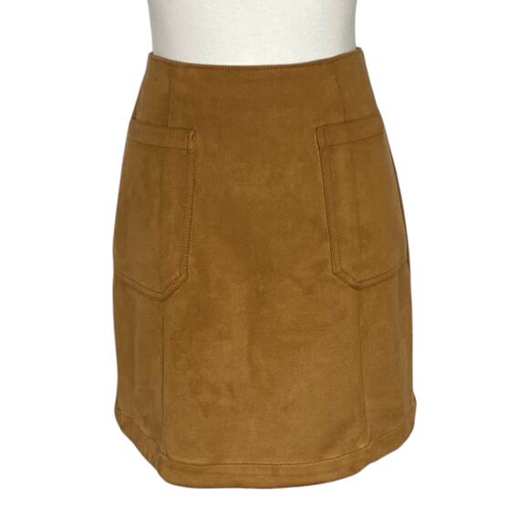 Maurices Womens Skirt 2 Brown Faux Suede Mini Pockets A Line Western Boho Chic - Picture 2 of 12